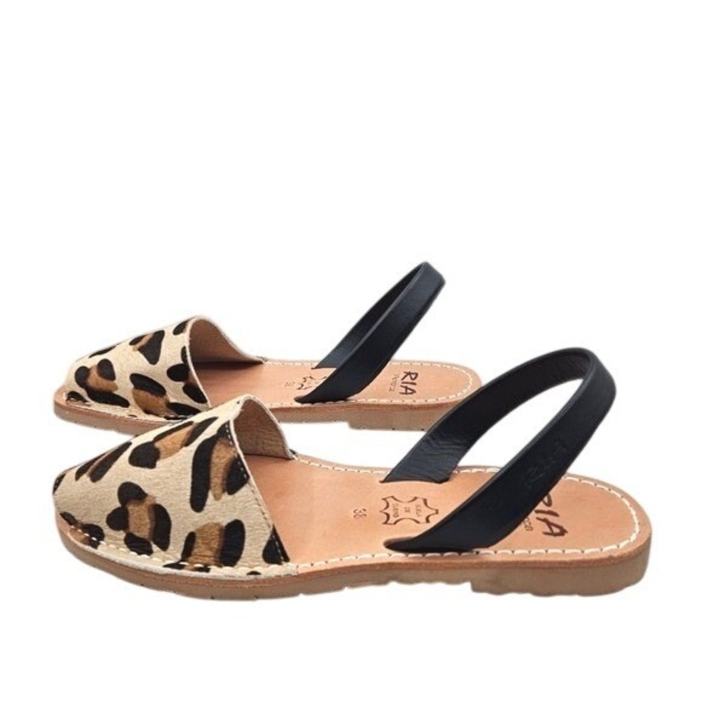 RIA Menorca Avarca Leopard Print Leather Sandal Slingback Shoes‎